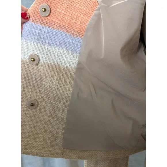 Tory Burch Striped Tweed Cropped Blazer Size 2 Neutral Multi Summer‎ Workwear - Picture 10 of 12
